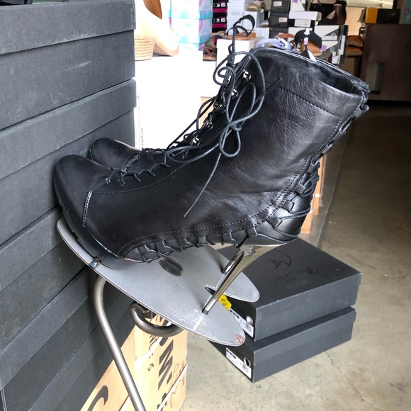 Black Leather Ankle Bootie Stiletto Corset Sexy - Picture 7 of 9